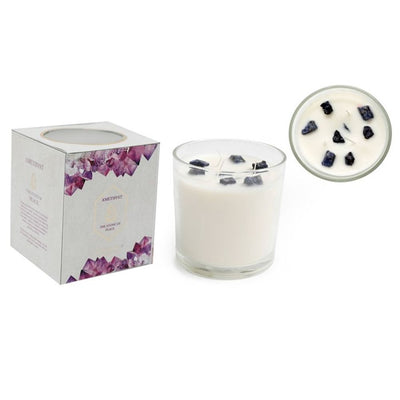 12cm Lavender Candle with Amethyst Crystals