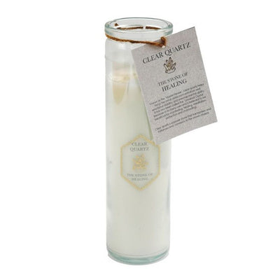 Fresh Linen Tube Candle with Clear Quartz Crystals