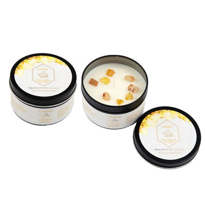 8cm Summer Garden Tin Candle with Yellow Citrine Crystals