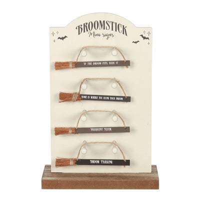Set of 24 Mini Broomstick Signs on Display