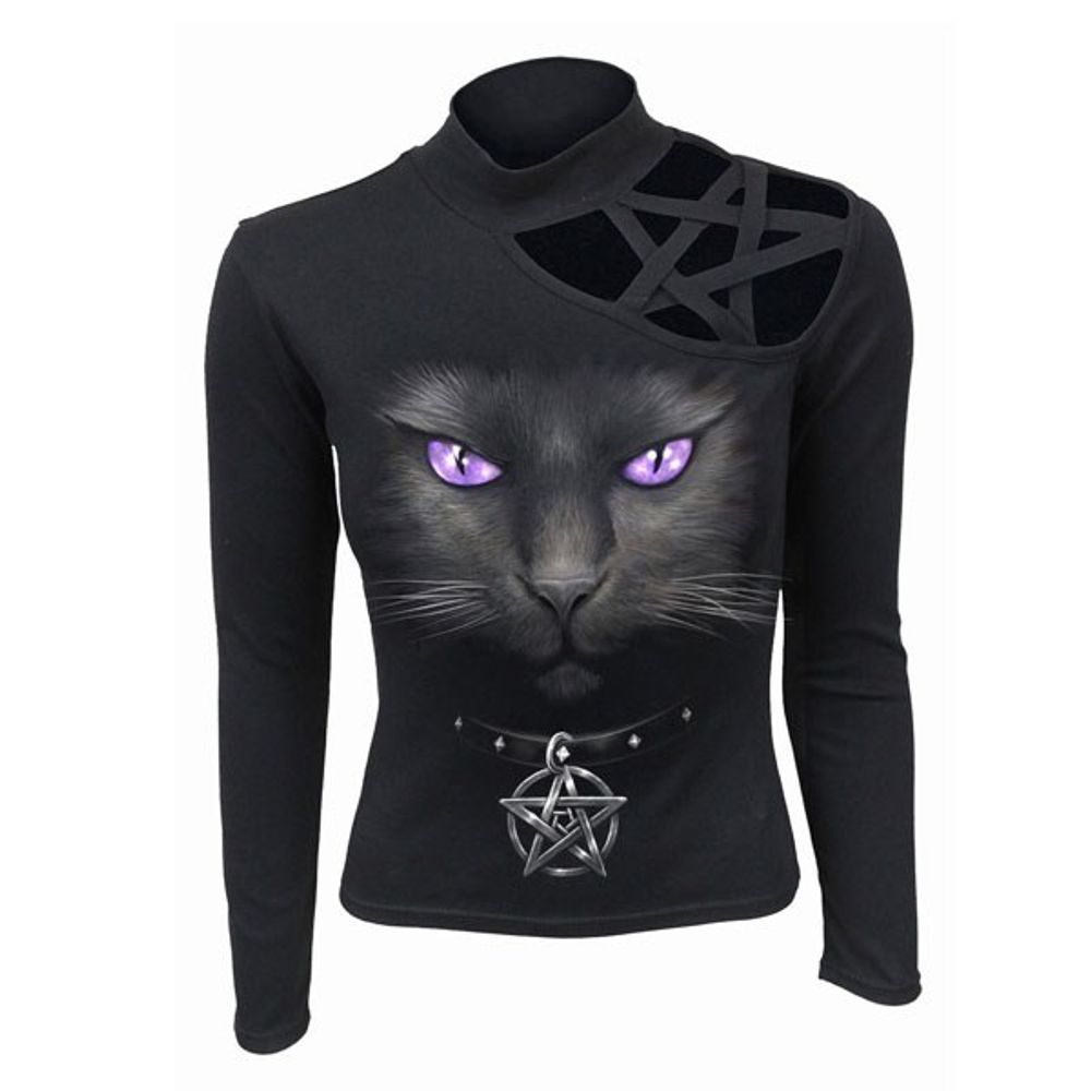 Women's Black Cat Pentagram Longsleeve Top by Spiral Direct L