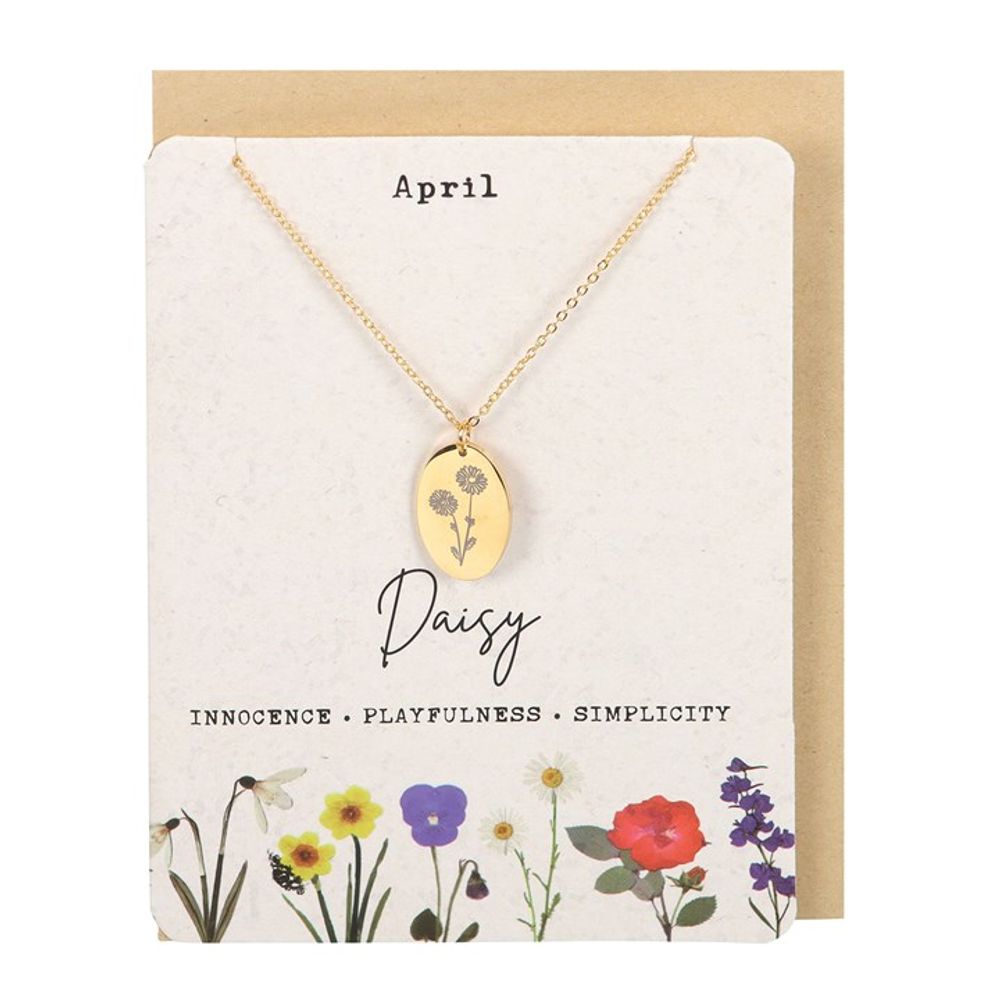April Daisy Birth Flower Necklace Card