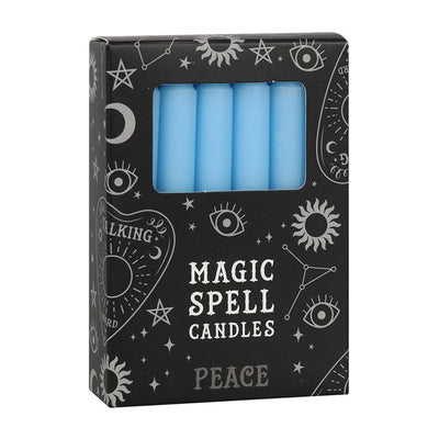 Set of 12 Light Blue 'Peace' Spell Candles
