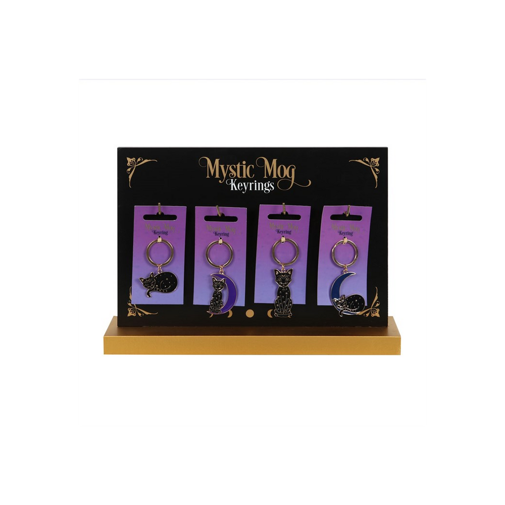Set of 24 Mystic Mog Cat Keyrings on Display
