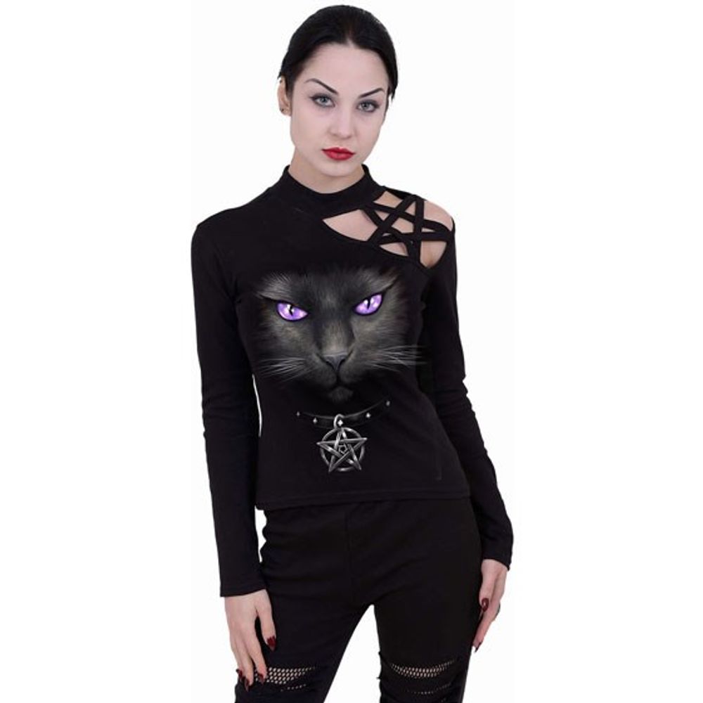 Women's Black Cat Pentagram Longsleeve Top by Spiral Direct S