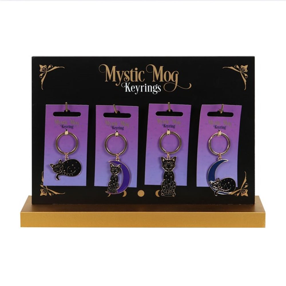 Set of 24 Mystic Mog Cat Keyrings on Display