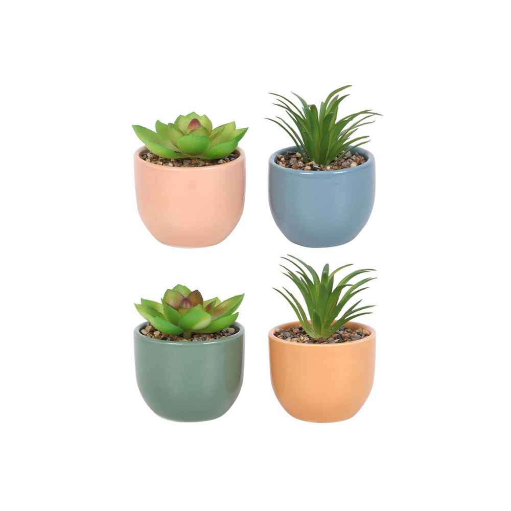 Set of 16 Mini Plant Pots with Artificial Plant