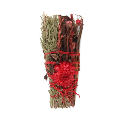 6in Ritual Wand Smudge Stick with Rosemary and Red Flowers
