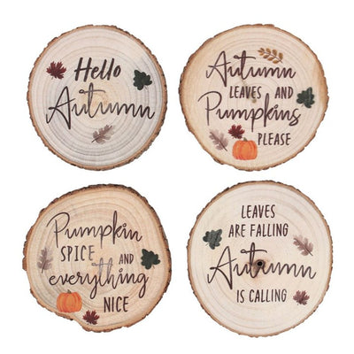 Hello Autumn Wood Slice Coaster Set