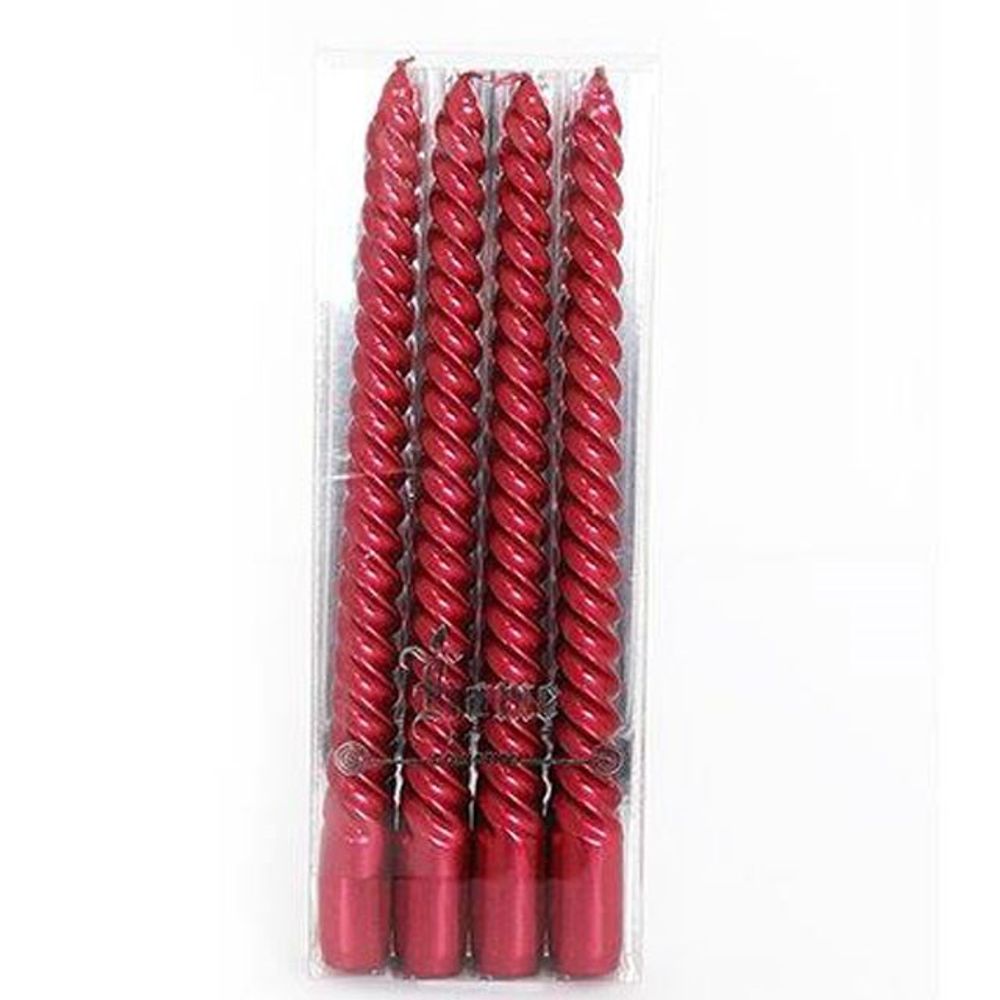 Set of 4 Red Twist Taper Candles