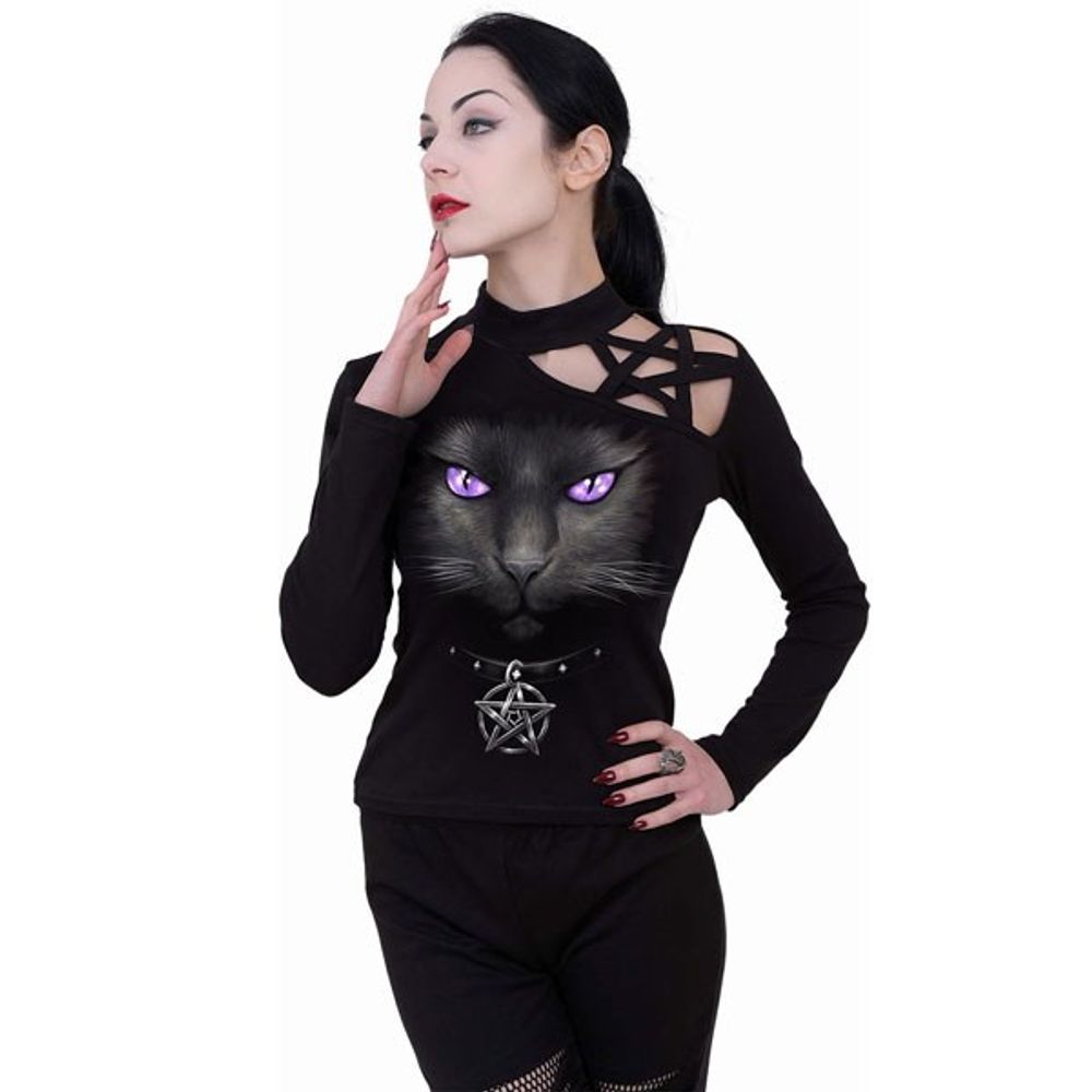 Women's Black Cat Pentagram Longsleeve Top by Spiral Direct M
