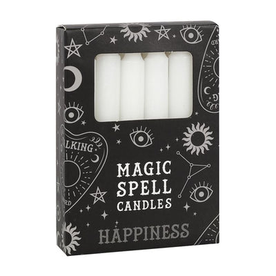 Set of 12 White 'Happiness' Spell Candles
