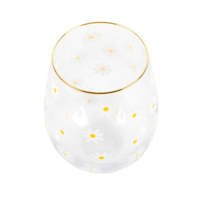 All Over Daisy Print Stemless Wine Glass